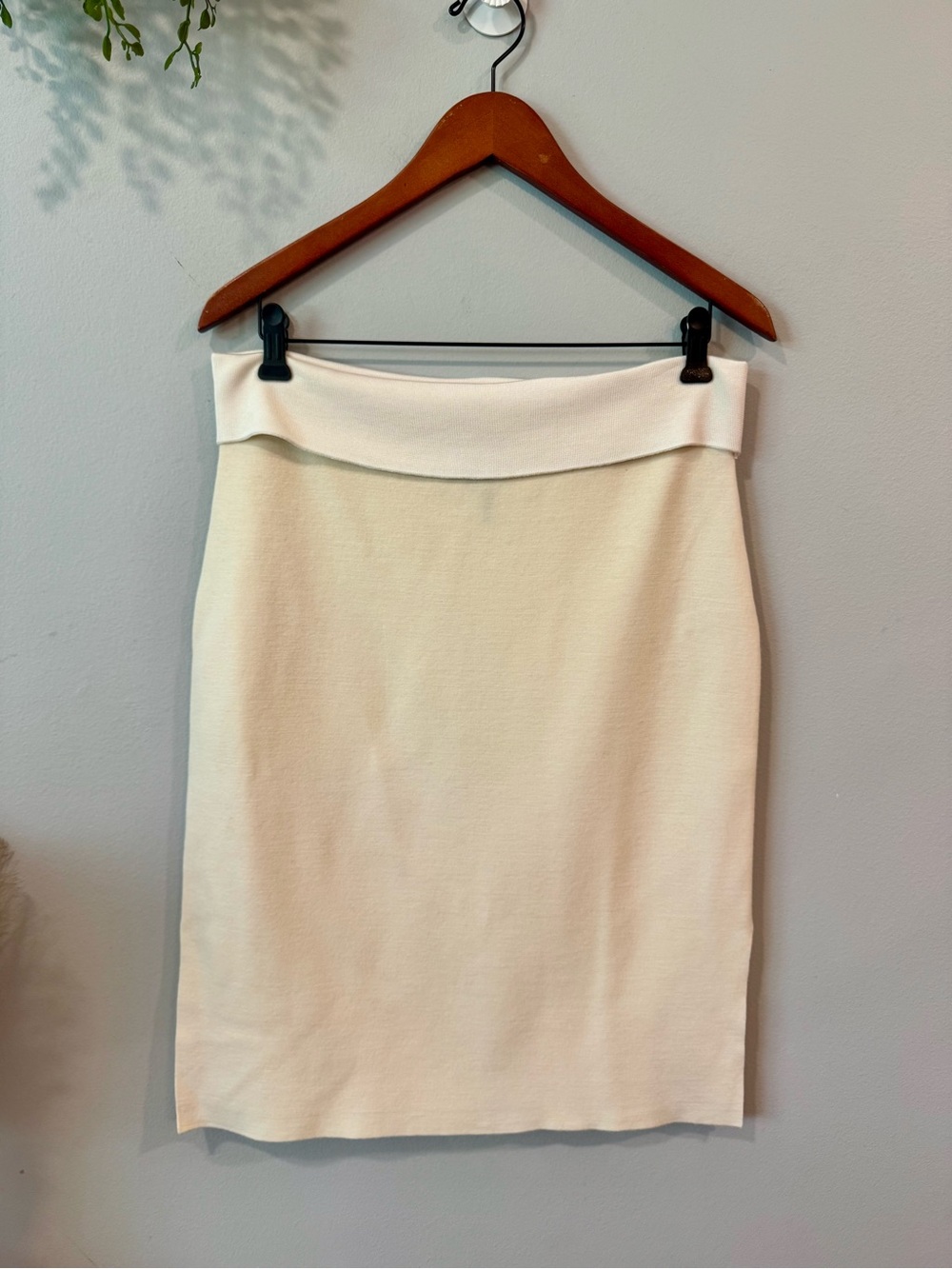 Vtg Donna Karan Wool Cream Fold-Over Pencil Skirt Sz M